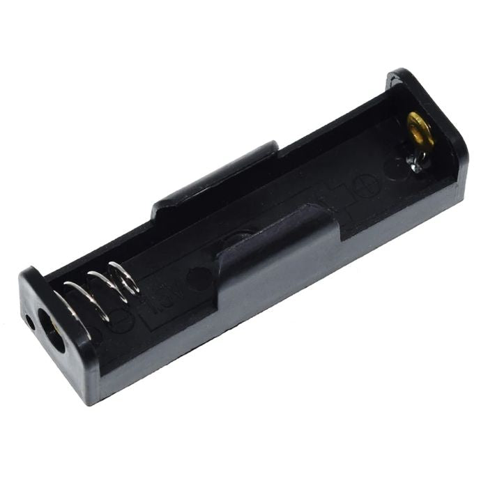 1.5V Battery Tester For AA AAA High Precision Capacity Battery Detector With 4 Indicator Lights - a black plastic battery holder with a metal spring contact at one end.