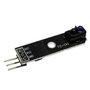 1 Channel Infrared Tracking Sensor Fc 123 Black And White Line Detection Sensor For Smart Car Tracing - rectangular circuit board with a dual-LED sensor and three output pins labeled OUT, VCC, and GND.