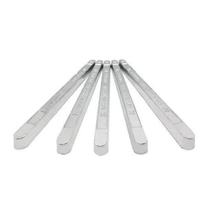 1 Gram Solder Bar Welding Rod Solder Rod 70/30 70% Lead 30% Tin - five metallic, rectangular solder bars arranged in a fan shape against a white background.