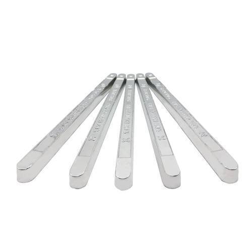 1 Gram Solder Bar Welding Rod Solder Rod 70/30 70% Lead 30% Tin - five metallic, rectangular solder bars arranged in a fan shape against a white background.