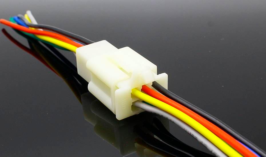 1 Kit 6 Pin Way Electrical Wire Connector Plug Set auto connectors with cable - a white plastic 6-pin connector housing with six multi-coloured wires attached to each side.