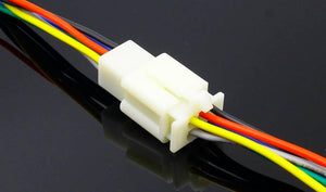 1 Kit 6 Pin Way Electrical Wire Connector Plug Set auto connectors with cable - a white plastic 6-pin connector housing joined together with multicolored wires extending from both ends.