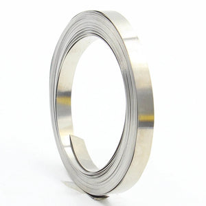 1 Meter 18650 Nickel Strip Belt Tape Li-ion Battery Connector Spcc Spot Welding BMS Parts 0.12mm 10mm - shown as a single silver-coloured metal strip coiled into a flat, circular roll against a white background.