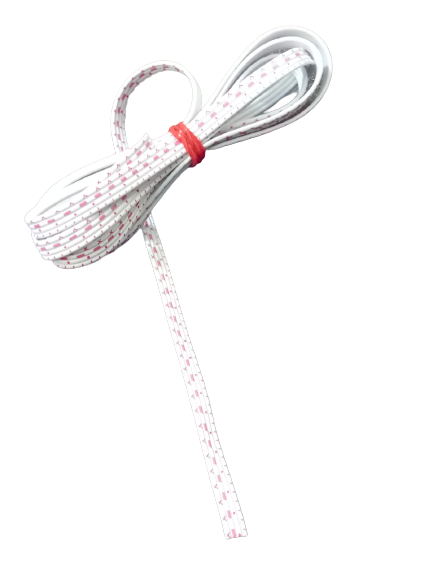 1 Meter 4 Pin JST Wire - shown as a long, white, flat ribbon cable with pink pattern markings, coiled and secured with a red rubber band.
