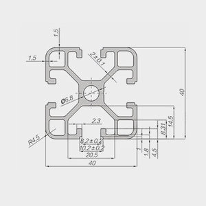 1 Meter 4040 Aluminium Profile Aluminium Extrusion For CNC And 3d Printer Color Black/silver - a technical dimension diagram showing the cross-section, structural measurements, and geometry of the aluminium extrusion.