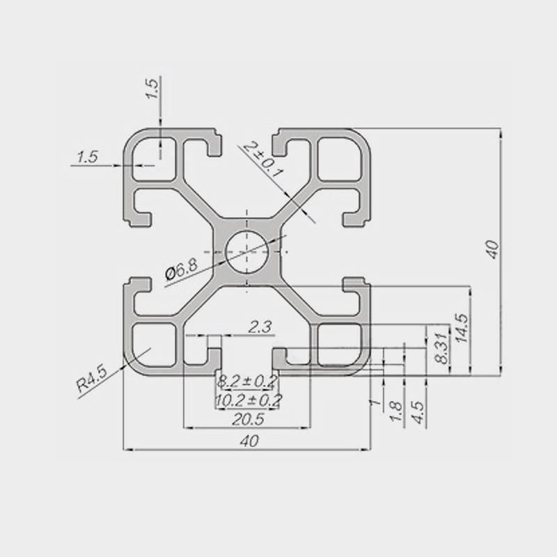 1 Meter 4040 Aluminium Profile Aluminium Extrusion For CNC And 3d Printer Color Black/silver - a technical dimension diagram showing the cross-section, structural measurements, and geometry of the aluminium extrusion.