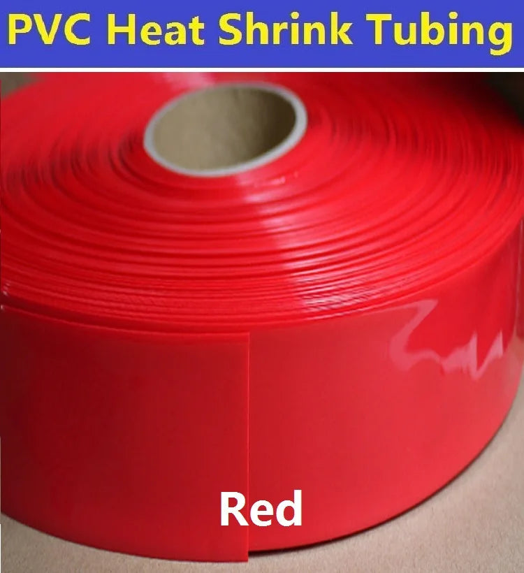 1 meter 50mm PVC Heat Shrinkable Tube 18650 Heat Shrink Wrapping - a roll of flat, red, heat-shrinkable material shown from a top-down angle.