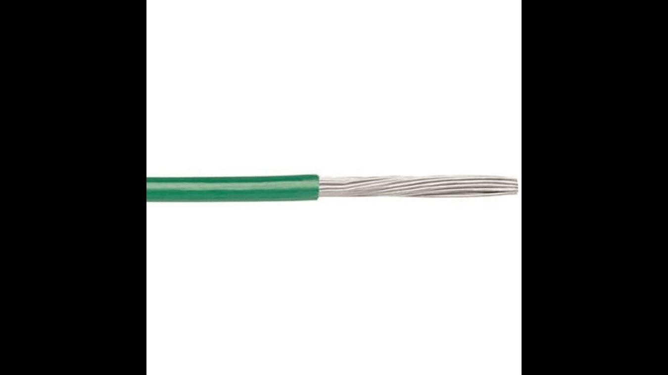 1 Meter Green UL1015 Wire Cable 12AWG Tinned Copper 105 Degree Ul Certification - a close-up of a green insulated wire with exposed stranded tinned copper conductors.