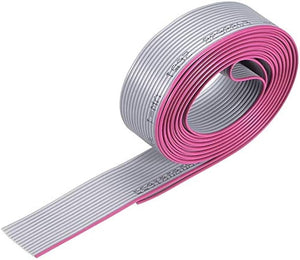 1 Meter IDC Silver Flat Ribbon Cable For 2.54mm Connectors 16 Core Ribbon Cable Flat Cable - shown as a coiled length of grey ribbon cable with a pink edge stripe extending outward.