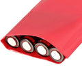 1 Meter PVC Heat Shrink Wrap For 4x18650 Battery Pack - a red PVC sleeve partially covering four 18650 cylindrical battery cells.