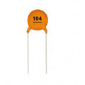 1 Piece 100nF Capacitor 104 Capacitor 0.1uF Capacitor In Paksitan - a round, orange ceramic disc capacitor with two metal wire leads and the number 104 printed on it.