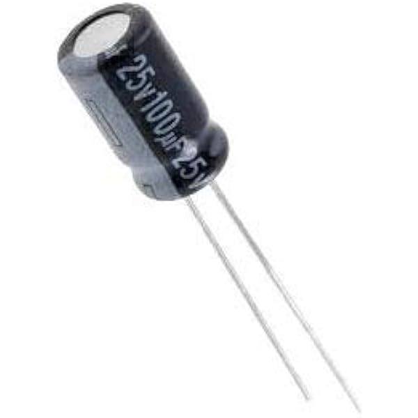 1 Piece 100uF 25V Electrolytic Polar Capacitor - a black cylindrical electronic component with two metal leads and printed text reading 25V 100uF 25V.