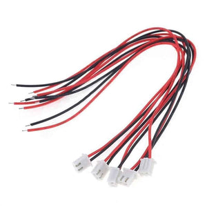 1 Piece 2.54mm Pitch JST2.54 Plug 2 Pin Extension Wire Connector - five sets of red and black wires attached to white two-pin plastic connectors.