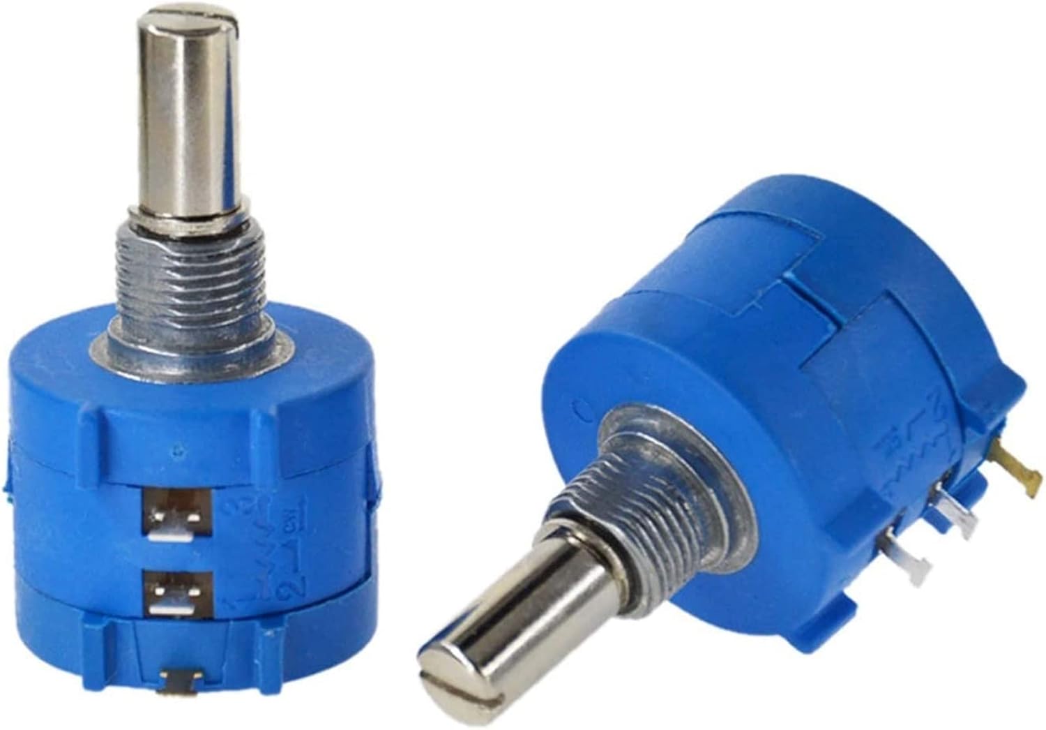 1 Piece 20k Ohm Multiturn Potentiometer Pot 3590S-2-203 - shown as two blue cylindrical components with metal shafts and three terminal pins.