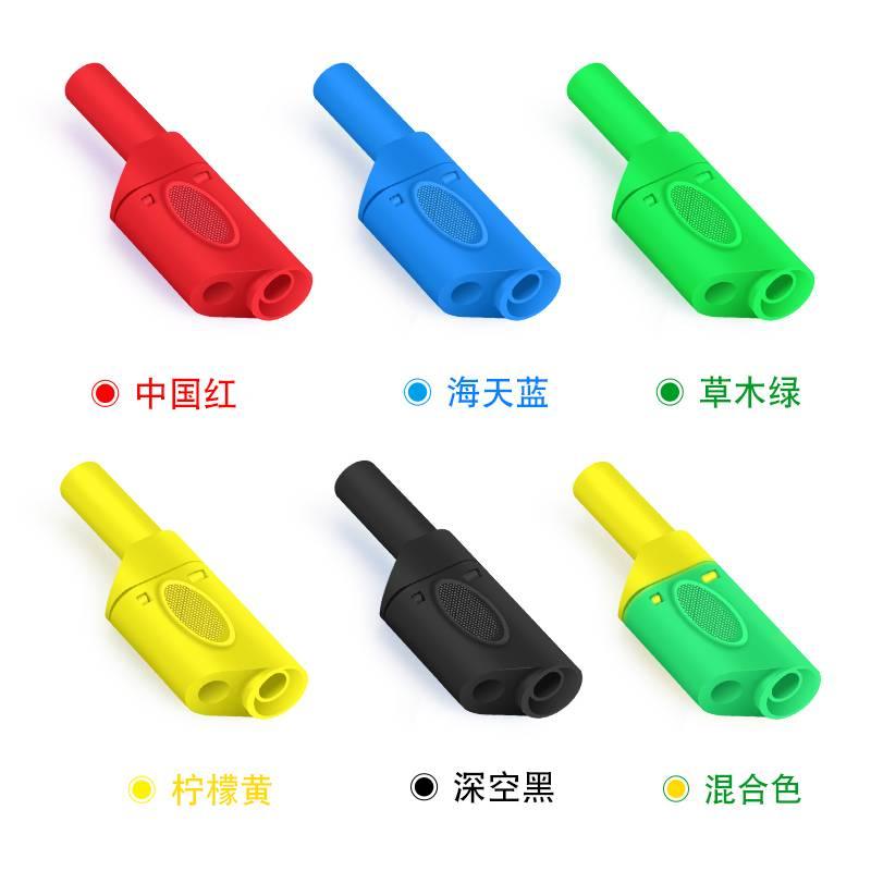1 Piece 4mm Stackable Banana Plug Connectors Test Plug Banana Plug PL6-PL8 - six different color options including red, blue, green, yellow, black, and a yellow-green mixed color.