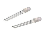 1 Piece Common Cathode 5mm RGB LED Light Emitting Diode Defused - two clear 5mm LEDs with four metal pins each, isolated on a white background.
