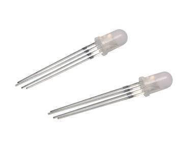 1 Piece Common Cathode 5mm RGB LED Light Emitting Diode Defused - two clear 5mm LEDs with four metal pins each, isolated on a white background.