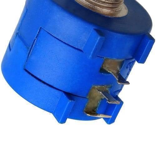 1 Piece Multiturn Potentiometer 10k Ohm Pot 3590S-2-103L - a close-up view showing the blue cylindrical body and two metal connection terminals.