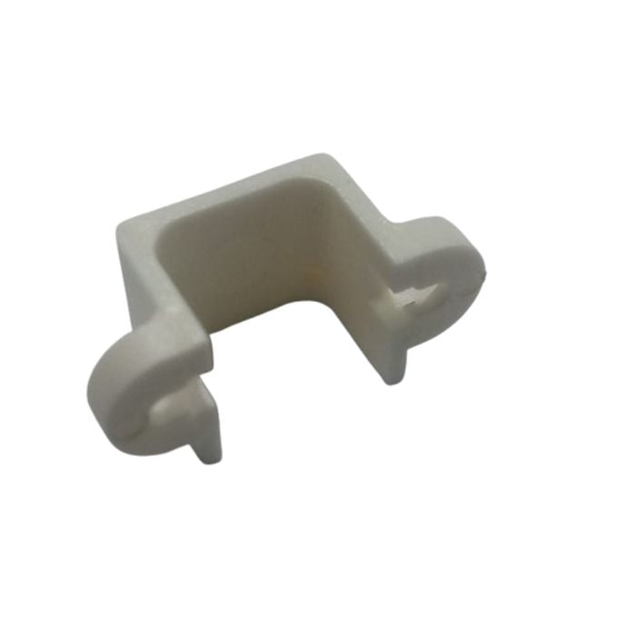 1 Piece N20 DC Gear Motor Mount Bracket - a single white plastic U-shaped mounting clip shown in a close-up view.