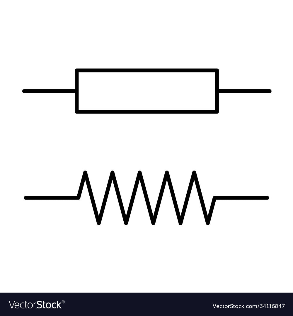 1 Piece Of 1/4 Watt, Quarter Watt ,0.25W 5% Resistor - two black and white line art symbols representing the rectangular and zigzag schematic styles for an electrical resistor.