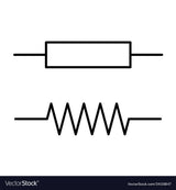 1 Piece Of 1/4 Watt, Quarter Watt ,0.25W 5% Resistor - two black and white line art symbols representing the rectangular and zigzag schematic styles for an electrical resistor.
