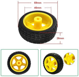 1 Piece Tt Motor Rubber Tires Dia 68mm Width 26mm Geared Tyre For DIY Rc Cars Wheels Model Robot Tire Plastic Wheel Rim Hub - with a black rubber tread, including dimension labels showing 69mm, 46mm, and 26mm measurements.