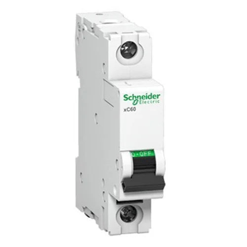 1 Pol 63A Schneider DC Breaker DC MCB IC60N - a white, single-pole miniature circuit breaker with a black toggle switch set to the off position.