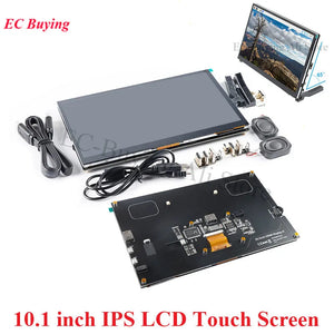 10.1" 10.1 Inch HDMI LCD Display Module Capacitive Touch Screen 1024x600 IPS HD Full Viewing Angle With Raspberry Pi B 3b+/4b - a circuit board with HDMI and USB ports, speakers, cables, and a stand assembly.