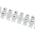 10 Amp Connector Strip, 12 Way PVC - a white plastic electrical terminal block strip featuring twelve pairs of screw-down wire connection points.