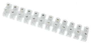 10 Amp Connector Strip, 12 Way PVC - a white plastic electrical terminal block strip featuring twelve pairs of screw-down wire connection points.