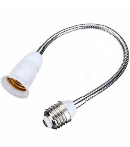 10 inch E27 Light Bulb Holder Flexible Extension Adapter Socket - a white bulb socket connected to a silver flexible neck and a screw-in base.