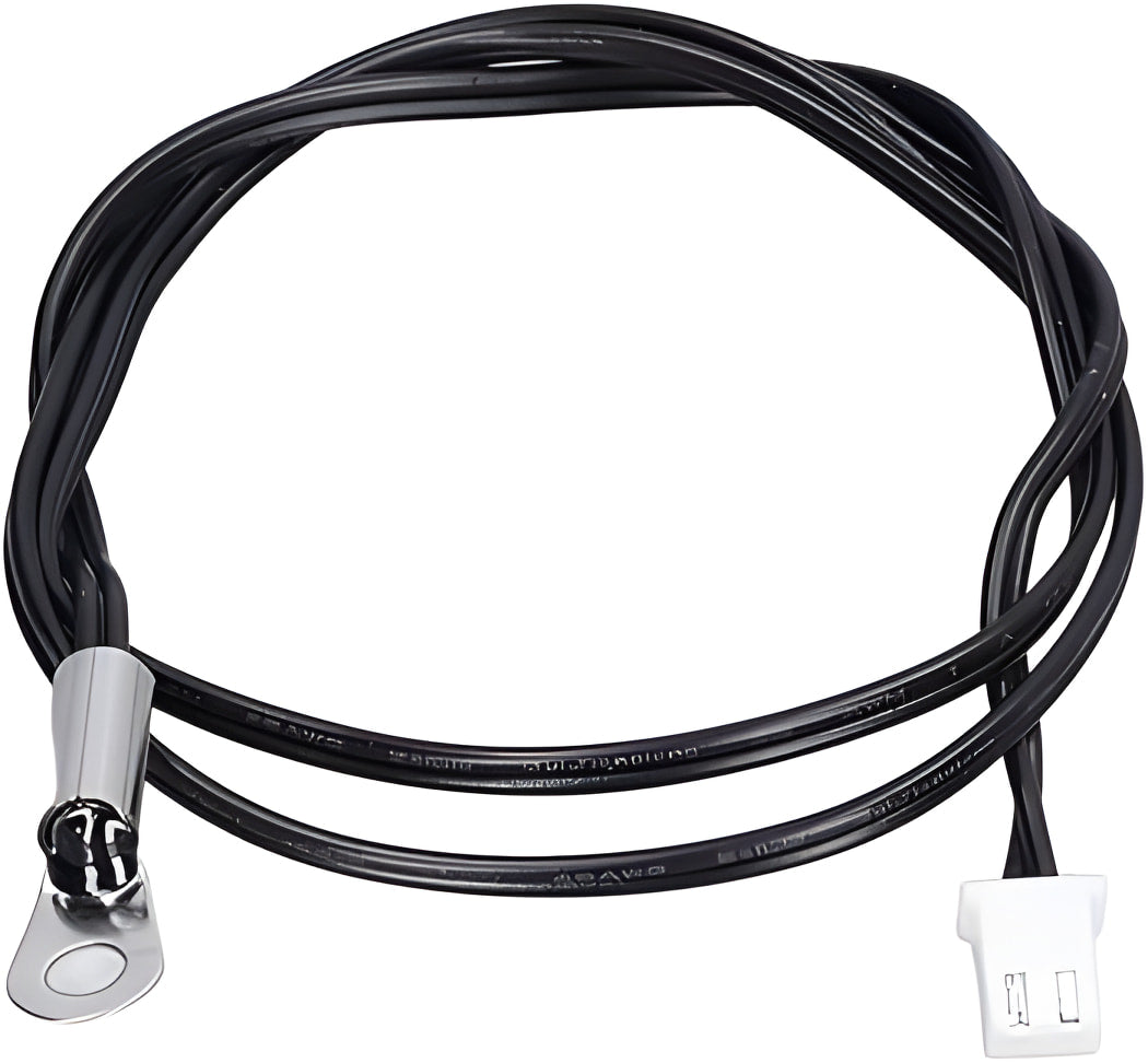 10 Inch Length 10k NTC Thermistor Temperature Sensor Surface Mount For Inverter - a black cable with a metal ring terminal and a white connector.