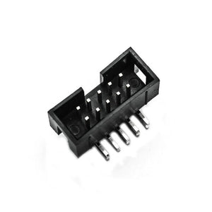 10 Pin 2.54mm Frc Male Right Angle Connector Ide Connector - a black, two-row, 10-pin shrouded header connector with right-angle pins.