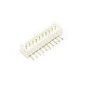 10 Pin JST Xh Male Right Angle Connector 2.54mm Pitch - shown as a white plastic housing with ten vertical metal pins bent at a right angle.