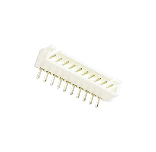 10 Pin JST Xh Male Right Angle Connector 2.54mm Pitch - a white plastic connector with ten metal pins bent at a right angle.