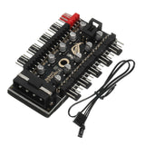 10-port 4-pin PWM Fan Hub Splitter Controller – Sata Powered Pc Cooling Expansion - with ten 4-pin headers, a SATA power connector, and an attached PWM signal cable.