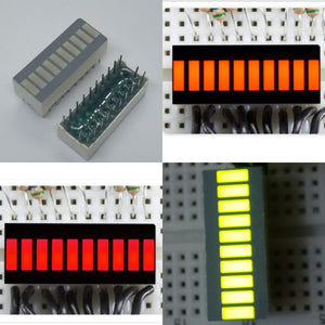 10 Segment Dual LED Light Display Module Bar Graph Ultra Bright Red Yellow Orange Colors Multi-color - and yellow bar graph segments on a breadboard with visible pins and wiring.