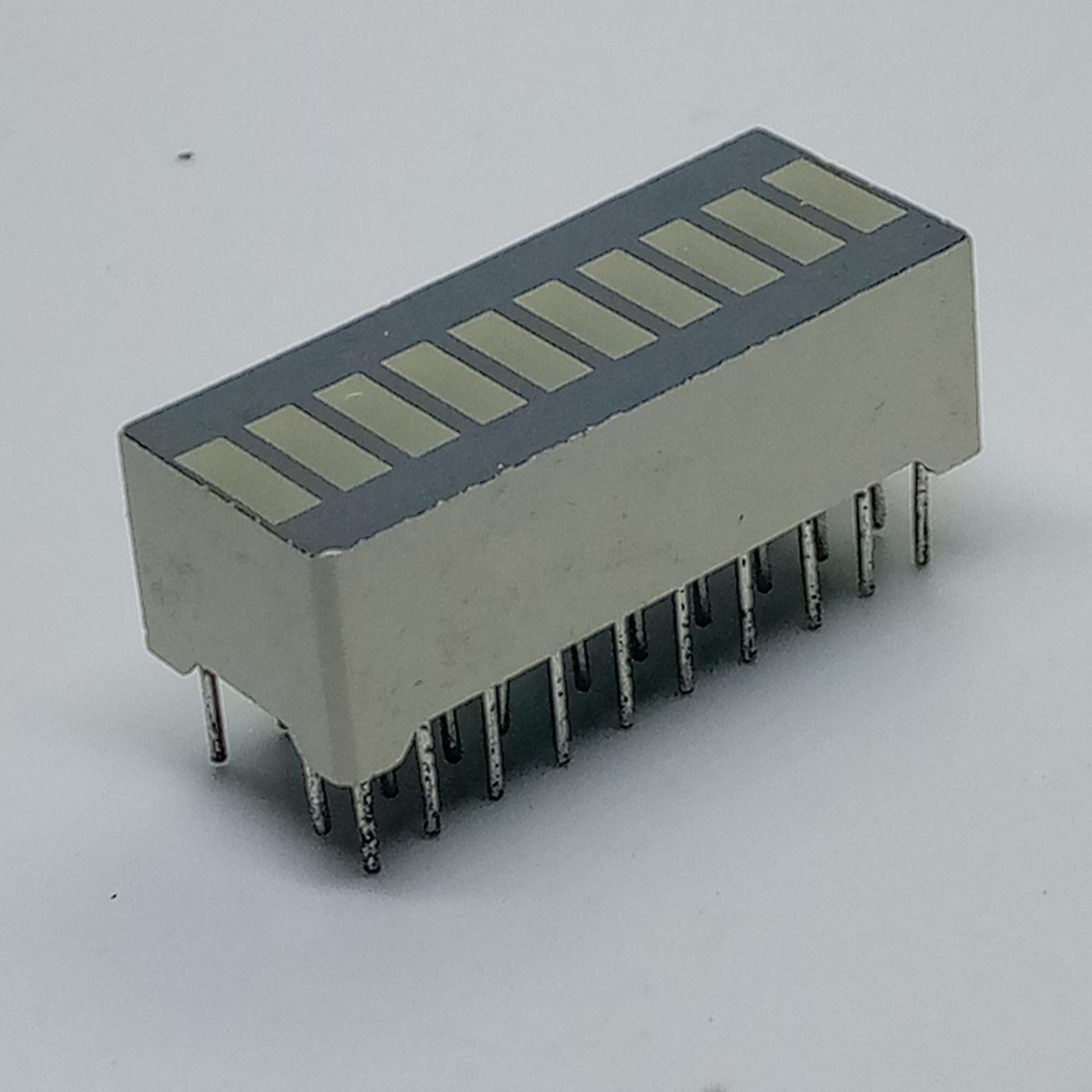 10 Segment Dual LED Light Display Module Bar Graph Ultra Bright Red Yellow Orange Colors Multi-color - a rectangular electronic component with ten rectangular light segments and two rows of pins underneath.