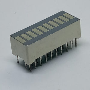 10 Segment Dual LED Light Display Module Bar Graph Ultra Bright Red Yellow Orange Colors Multi-color - a rectangular electronic component with ten rectangular light segments and two rows of pins underneath.