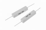 10 Watt 15 ohm Wirewound Ceramic Cement Resistor - two rectangular white ceramic resistors with metal leads, each labeled 10W 15R.