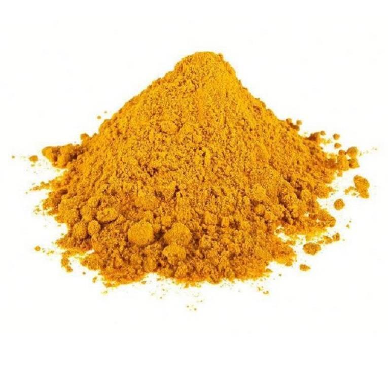 100 Gram Ferric Chloride For PCB Etching Fecl3 - shown as a loose, golden-yellow powder piled into a mound against a plain white background.
