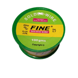 100 Grams Soldering Wire - round green and yellow plastic spool with labels reading Fine Solder Wire, 63/37 alloy, 2.0% flux, and 0.7 diameter.