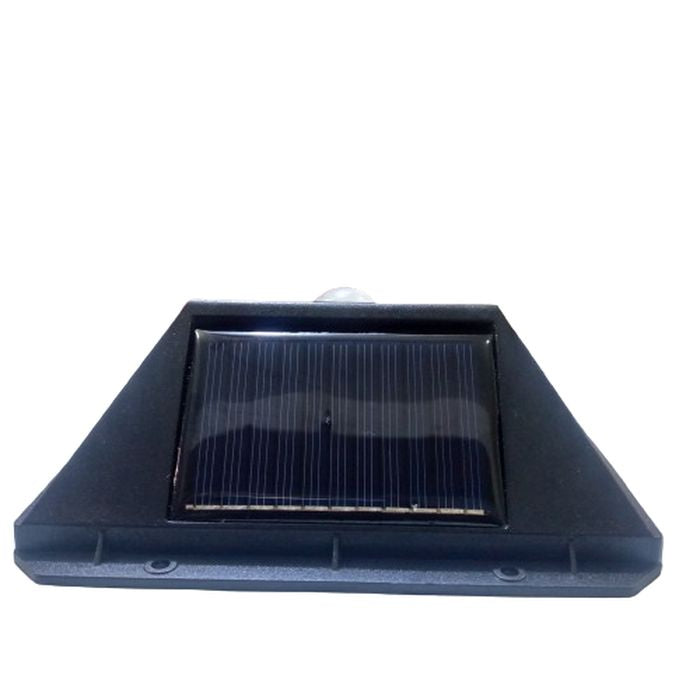 100 LED 4 Surface Solar Light 3 Modes 120 Degree PIR Motion Sensor Light - the black rectangular solar panel unit with a small motion sensor on top.