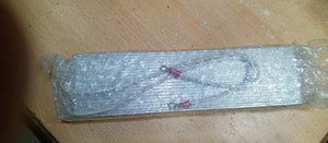 100 Ohm 500W Braking Resistor - a rectangular silver-colored finned metal component wrapped in clear plastic with two attached wire leads and eyelets.