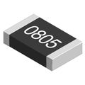 100 Pcs 805 SMD Resistor - a close-up of a single rectangular black surface-mount resistor with silver-colored terminals and the number 0805 printed on top.