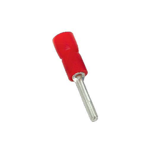 100 Pcs I Type Insulated Thimble Cable Lug Plastic - a single red insulated pin-style terminal connector with a metallic contact tip.