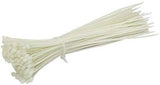 100 Pcs Nylon 200mm Cable Tie - a bundle of white plastic cable ties held together by a single tie.