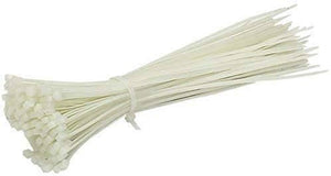 100 Pcs Nylon 200mm Cable Tie - a bundle of white plastic cable ties held together by a single tie.