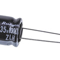1000μF Electrolytic Capacitor 35V DC, Through Hole - a black cylindrical capacitor with two metal leads and white text reading Rubycon 35V 1000μF ZLH.