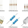 1000 Pcs Of 1/4 Watt, Quarter Watt ,0.25W 5% Resistor - shown in a comparative display of various axial-lead resistors ranging from 1/8 watt to 5 watt power ratings.